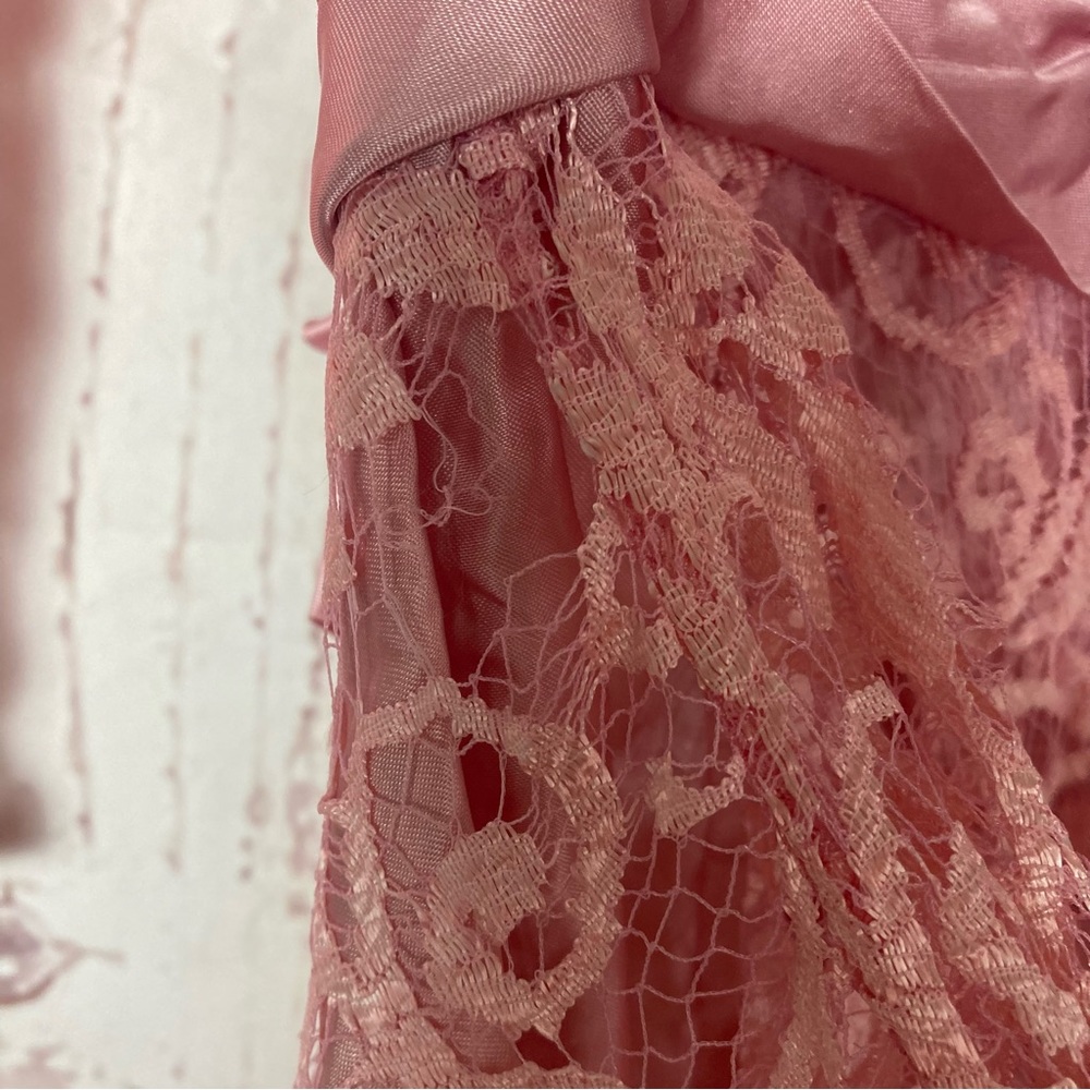 Vintage JCPenney Girls Dress Sz 7 Shiny Pink Satin Lace Long Sleeve USA Flaws - Picture 8 of 12